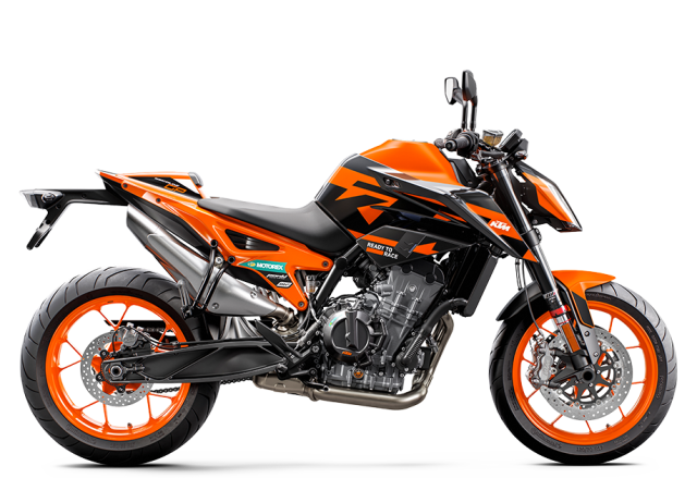KTM's new race inspired livery for the 890 Duke GP, complete with Motorex, Pankl Racing Systems and WP logos.