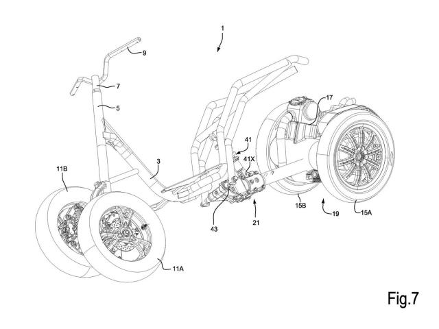 Piaggio MP4 patent drawing. - Ben Purvis/Cycle World