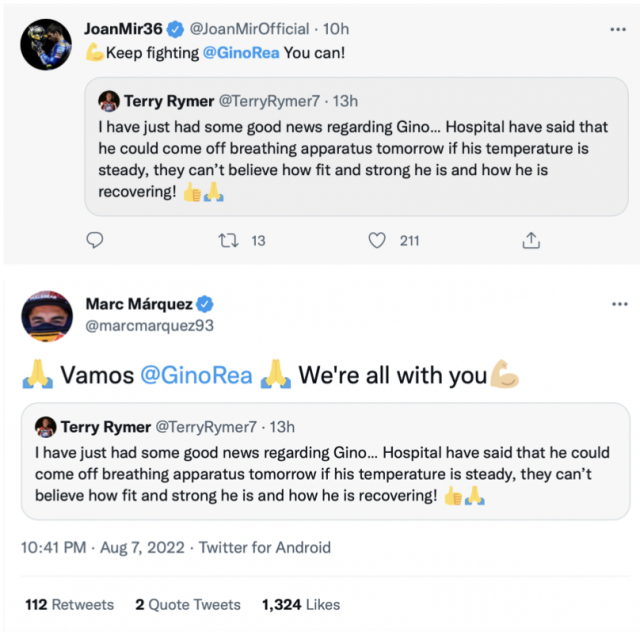 Marc Marquez, Joan Mir tweet support to Gino Rea