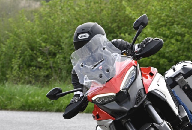The X-SPR Pro being tested on a Ducati Multistrada V4 S