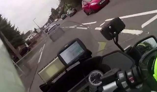 Teen Rams police motorcycle in stolen car
