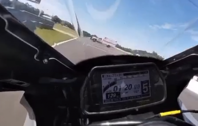 Ambulance pulls in front of motorcycle at Roebling Road Raceway