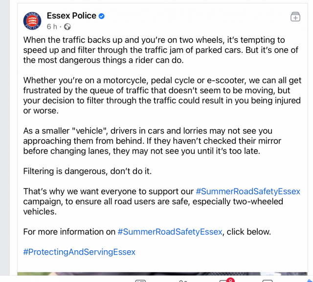 Essex Police Facebook post re: filtering. - MAG