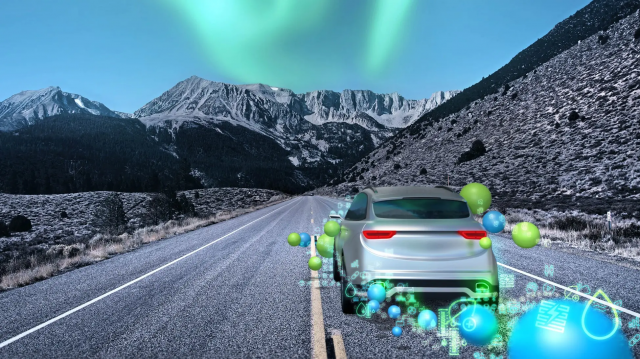 Bosch hydrogen fuel cell in car illustration