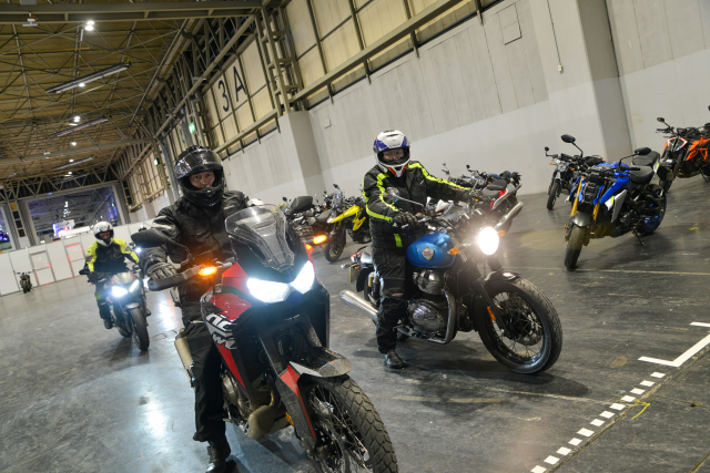 Motorcycle Live 2021 Test Ride Zone, riders lining up before test rides. - Motorcycle Live