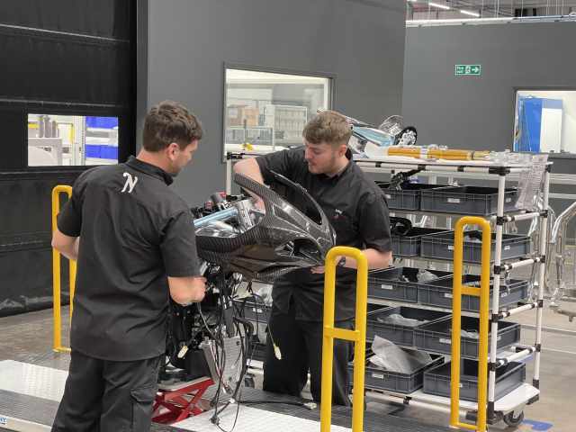 Norton's staff building one of its V4SV motorcycles