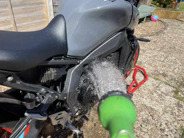 washing motorcycle