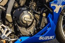 The engine of a Suzuki motorbike