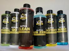 Six bottles of Alpha Bikes products
