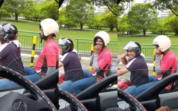 WATCH: Man wearing a motorcycle helmet the wrong way gets corrected