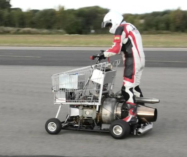 Jet shopping trolley at Straighliners land speed records. Elvington, Nth Yorks. 16 Sept. 2018