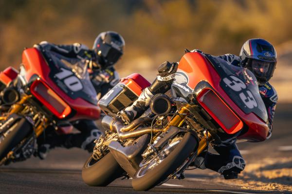 Wyman brothers on Harley-Davidson factory KotB Road Glides at 2023 Harley-Davidson Screamin&#039; Eagle Factory Team launch