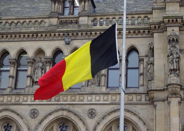 Belgian flag. - &quot;Belgian flag at Half-mast, City Hall, Bradford&quot; by sgwarnog2010 is licensed under CC BY-NC-SA 2.0.