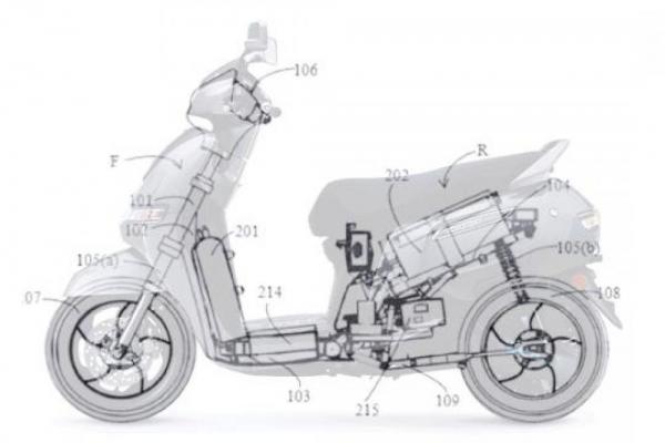 TVS Motors patent drawing for iQube electric scooter.