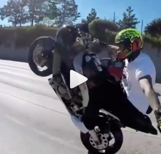 VIDEO: Two riders fist-bump whilst pulling wheelies on a motorway