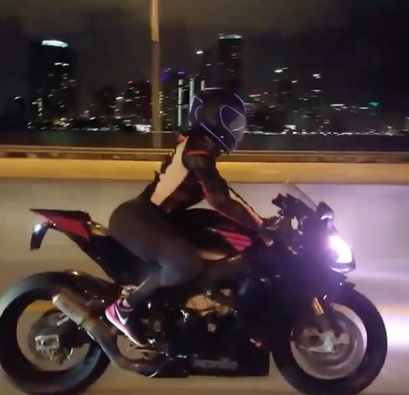 Watch: Motorcyclist Marianny Garcia with Tron helmet