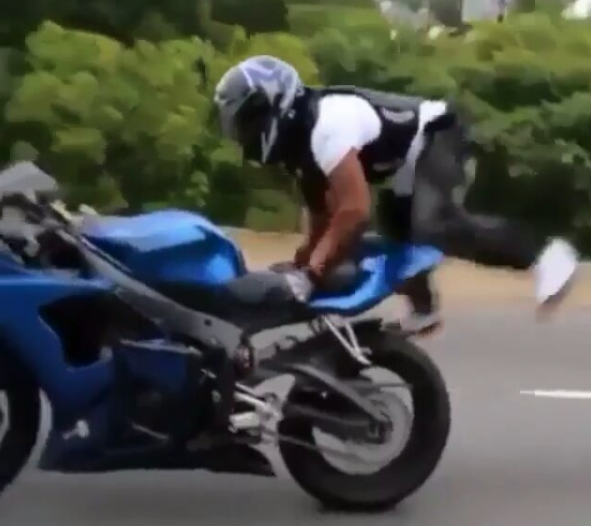 Watch: Rider skates from the back of his bike