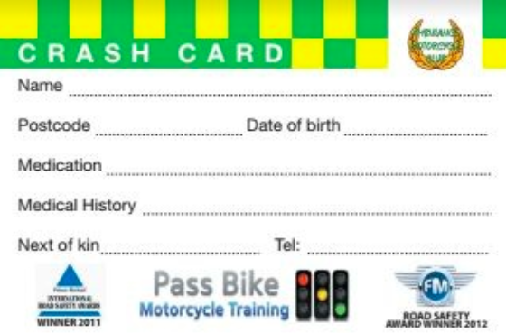Emergency services urge bikers to carry crash cards
