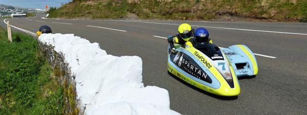 Alan Founds, Jake Lowther in #7 Sidecar at 2023 Isle of Man TT Races. - Isle of Man TT