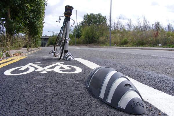 A cycle lane with a bicycle parked in it