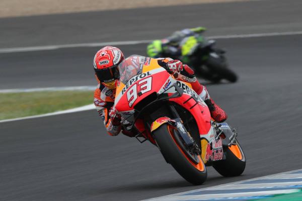 Marquez shakes off mechanical issue, fall to top warm-up