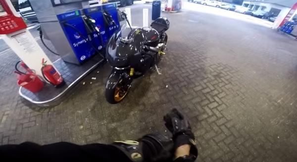Motorcycle at petrol station