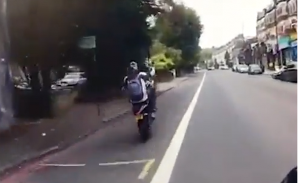 London biker crashes during wheelie