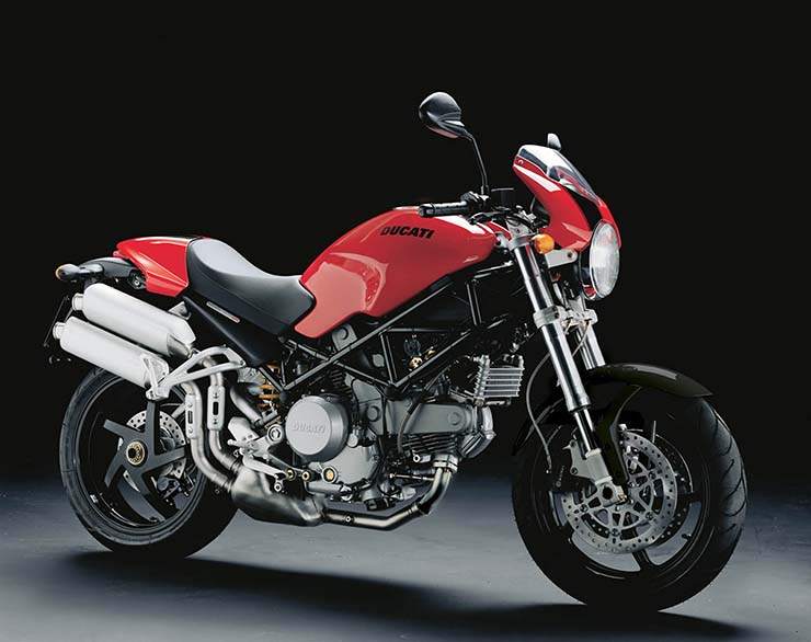 A red and black Ducati Monster S2R 800 in a studio