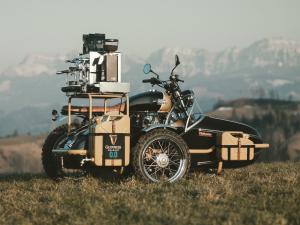 A motorcycle and sidecar outfit that serves coffee!
