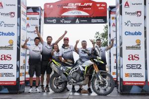 Ivan Cervantes and Triumph team on 2022 Baja Aragon podium with Tiger 900 Rally Pro. - Triumph