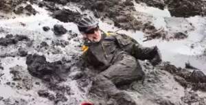 Carl Fogarty gets stuck in mud while mountain biking