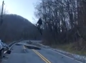 Motocross jump on broken road