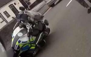 Teen Rams police motorcycle in stolen car