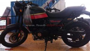Royal Enfield Himalayan 411 Scram in black paint with red stripe.