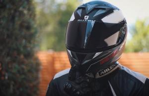 Man wearing motorcycle helmet
