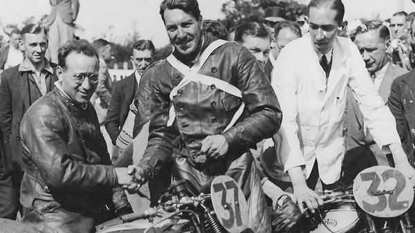 A motorcycle road racer at the Isle of Man