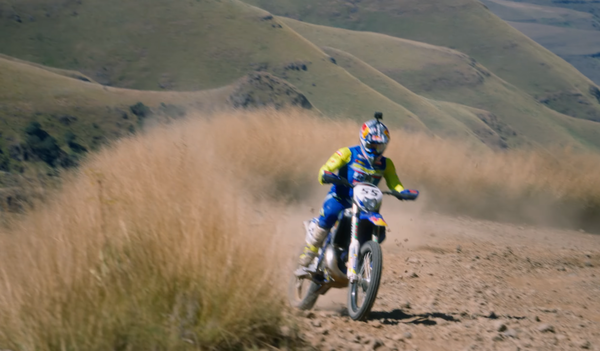 Wade Young, enduro vs Dakar car @ Sani Pass. - Red Bull Motorsports/YouTube